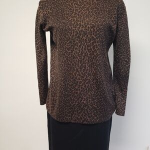 Vintage Nina Leonard Brown Leopard Sweater and Skirt Coord.